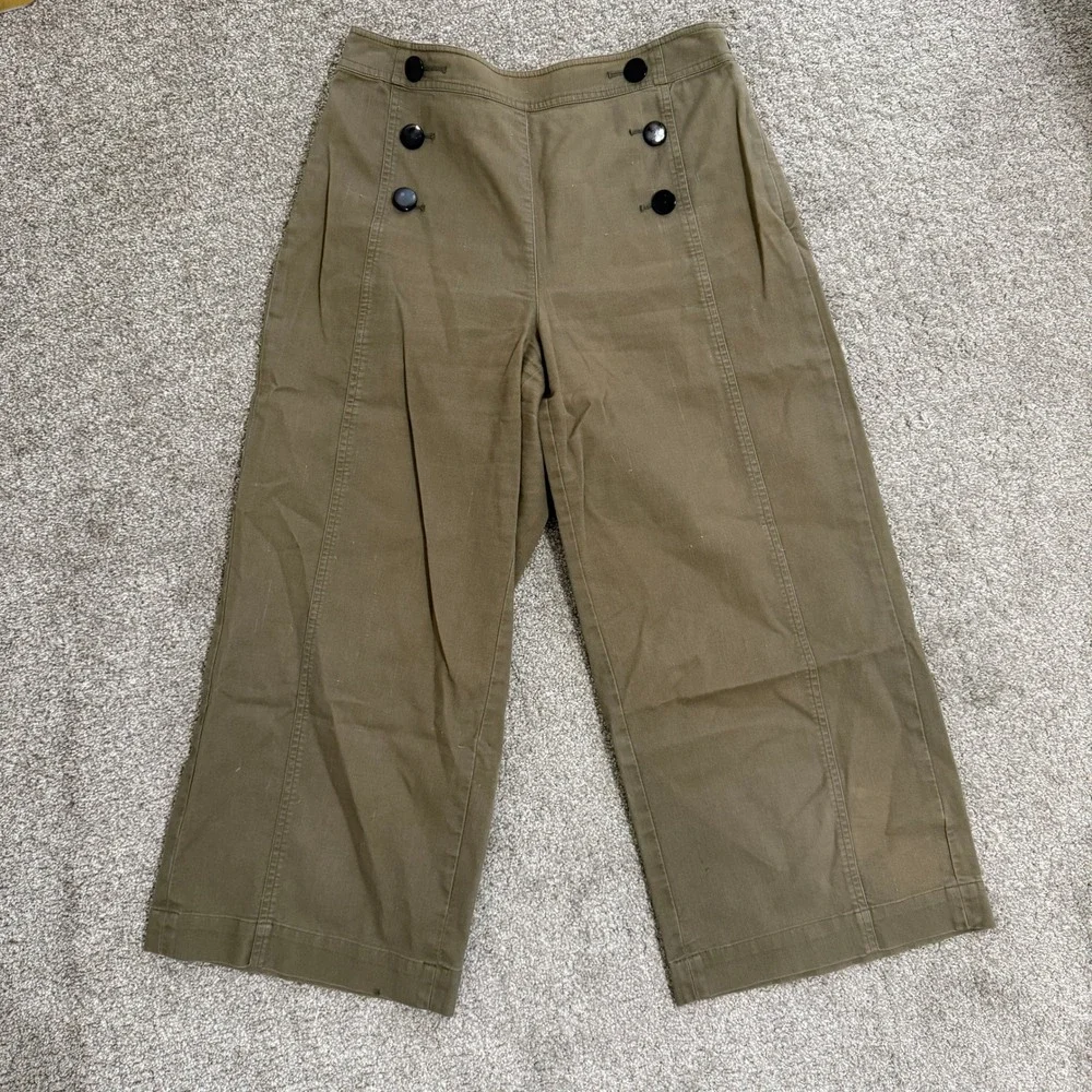 Broome Street Kate Spade Sailor Style‎ Cropped Wide Leg Pants Olive Green Size 0